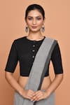 Nazaakat by Samara Singh_Black Cotton Solid Round Half Sleeve Blouse_Online_at_Aza_Fashions