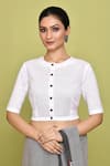 Buy_Nazaakat by Samara Singh_White Cotton Plain Round Neck Blouse_at_Aza_Fashions