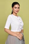 Buy_Nazaakat by Samara Singh_White Cotton Plain Round Neck Blouse_Online_at_Aza_Fashions