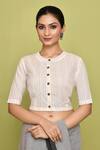 Buy_Nazaakat by Samara Singh_Off White Cotton Embroidery Kantha Round Neck Blouse_at_Aza_Fashions
