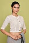 Buy_Nazaakat by Samara Singh_Off White Cotton Embroidery Kantha Round Neck Blouse_Online_at_Aza_Fashions