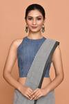 Nazaakat by Samara Singh_Blue Cotton Hand Block Printed Stripe Round Neck Blouse_Online_at_Aza_Fashions