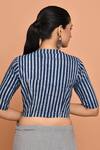 Shop_Nazaakat by Samara Singh_Blue Cotton Hand Block Printed Stripe Round Neck Blouse_at_Aza_Fashions