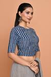 Buy_Nazaakat by Samara Singh_Blue Cotton Hand Block Printed Stripe Round Neck Blouse_Online_at_Aza_Fashions
