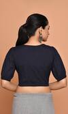 Shop_Nazaakat by Samara Singh_Blue Cotton Plain V Neck Puff Sleeve Solid Blouse_at_Aza_Fashions