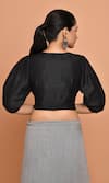 Shop_Nazaakat by Samara Singh_Black Cotton Silk Solid V Neck Front Placket Blouse_at_Aza_Fashions