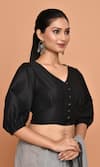 Buy_Nazaakat by Samara Singh_Black Cotton Silk Solid V Neck Front Placket Blouse_Online_at_Aza_Fashions