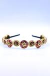 Foot Fuel Gold Crystals, Beads And Red Floral Carved Hairband Online at Aza Fashions Foot Fuel_Gold Crystals, Beads And Red Floral Carved Hairband _Online_at_Aza_Fashions