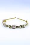Buy_Foot Fuel_Gold Crystals, Beads Floral Geometric Brooch Hairband _at_Aza_Fashions