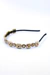 Shop_Foot Fuel_Gold Crystals, Beads Studded Geometric Brooch Hairband _at_Aza_Fashions