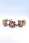 Shop_Foot Fuel_Gold Beads, Crystals Studded Floral Hairband _at_Aza_Fashions