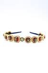Buy_Foot Fuel_Red Crystals, Beads Geometric Studded Hairband _at_Aza_Fashions