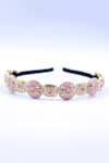 Shop_Foot Fuel_Gold Beads, Crystals Work Brooch Hairband _at_Aza_Fashions