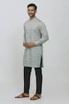 Buy_Rng Safawala_Blue Cotton, Silk Floral Print Kurta And Mexican Pant Set _Online_at_Aza_Fashions