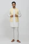 Buy_RNG Safawala_Yellow Brocade Silk Printed Paisley-floral Jacket And Off White Kurta Set _Online_at_Aza_Fashions