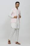 Shop_RNG Safawala_Pink Brocade Silk Printed Paisley-floral Jacket And Off White Kurta Set _Online_at_Aza_Fashions