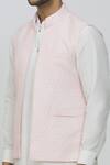 RNG Safawala_Pink Brocade Silk Printed Paisley-floral Jacket And Off White Kurta Set _at_Aza_Fashions