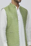 RNG Safawala_Green Brocade Silk Printed Paisley-floral Jacket And Straight Kurta Set _at_Aza_Fashions