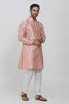 Buy_RNG Safawala_Pink Slub Silk Embroidered Thread And Sequin Kurta & Pant Set _Online_at_Aza_Fashions