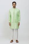 Shop Rng Safawala Green Cotton, Linen, Silk Embroidery Block Print Jacket Kurta Set Online at Aza Fashions Shop_Rng Safawala_Green Cotton, Linen, Silk Embroidery Block Print Jacket Kurta Set _Online_at_Aza_Fashions
