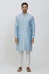 Buy_RNG Safawala_Sky Blue Raw / Cotton Block Print Geometric Jacket With Kurta Set _Online_at_Aza_Fashions