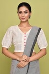 Nazaakat by Samara Singh_Off White Cotton Embroidered Kantha V-neck Blouse_Online_at_Aza_Fashions