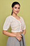 Buy_Nazaakat by Samara Singh_Off White Cotton Embroidered Kantha V-neck Blouse_Online_at_Aza_Fashions