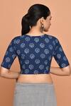 Shop_Nazaakat by Samara Singh_Blue Cotton Hand Block Printed Floral Round Blouse_at_Aza_Fashions