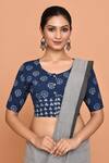 Nazaakat by Samara Singh_Blue Cotton Hand Block Printed Floral Round Blouse_Online_at_Aza_Fashions