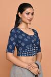 Buy_Nazaakat by Samara Singh_Blue Cotton Hand Block Printed Floral Round Blouse_Online_at_Aza_Fashions