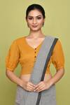 Nazaakat by Samara Singh_Yellow Cotton Solid V-neck Blouse_Online_at_Aza_Fashions