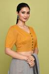 Buy_Nazaakat by Samara Singh_Yellow Cotton Solid V-neck Blouse_Online_at_Aza_Fashions