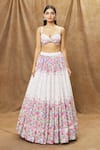 Buy_Label Priyanka Kar_Ivory Cotton Print And Embellishment Floral Sweetheart Neck Hand Lehenga Set 