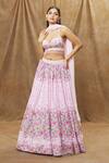 Shop_Label Priyanka Kar_Pink Cotton, Linen Tassels, Embroidery Sweetheart Abstract Floral Lehenga Set _Online_at_Aza_Fashions