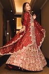 Shop_Payal Singhal_Red Dupion Silk Embroidered Resham Deep V Neck Bridal Lehenga Set 