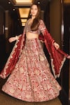 Buy_Payal Singhal_Red Dupion Silk Embroidered Resham Deep V Neck Bridal Lehenga Set _Online