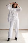 Buy_ORIGANI_White Cotton Embroidered Flora And Fauna Collared Contrast Oversized Shirt_at_Aza_Fashions