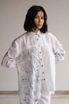 ORIGANI_White Cotton Embroidered Flora And Fauna Collared Contrast Oversized Shirt_Online_at_Aza_Fashions