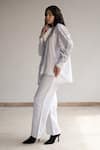 Buy_ORIGANI_White Cotton Embroidered Flora And Fauna Collared Contrast Oversized Shirt_Online_at_Aza_Fashions