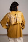 Shop_ORIGANI_Yellow Cotton Satin Embroidered Butterfly Band Double Layered Oversized Shirt_at_Aza_Fashions