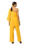 ORIGANI_Yellow Orange Fibre Crepe Embellished Applique One Shoulder Tunic With Pant_Online_at_Aza_Fashions
