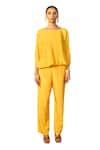 ORIGANI_Yellow Orange Fibre Crepe Solid Round Balloon Top With Pant_Online_at_Aza_Fashions