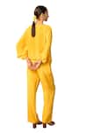 ORIGANI_Yellow Orange Fibre Crepe Solid Round Balloon Top With Pant_at_Aza_Fashions