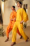 Shop_ORIGANI_Yellow Orange Fibre Crepe Solid Round Balloon Top With Pant