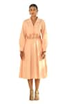 Buy_ORIGANI_Peach Cotton Silk Embellished Applique Lapel Collar Shirt Dress _Online_at_Aza_Fashions