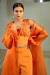 ORIGANI_Fibre Crepe Embellished Applique Shrug Shawl Floral Pant Set _Online