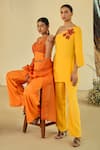 Shop_ORIGANI_Fibre Crepe Embellished Applique Shrug Shawl Floral Pant Set _Online