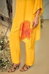 ORIGANI_Yellow Orange Fibre Crepe Embellished Applique Flat Asymmetric Kurta With Pant_at_Aza_Fashions