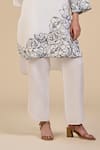 Buy_ORIGANI_White 100% Linen Placement Embroidery Rose Garden V Collar Tunic With Pant _Online_at_Aza_Fashions