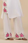 Buy_ORIGANI_White 100% Linen Placement Embroidery Primrose V Neck Tunic And Pant Set _Online_at_Aza_Fashions